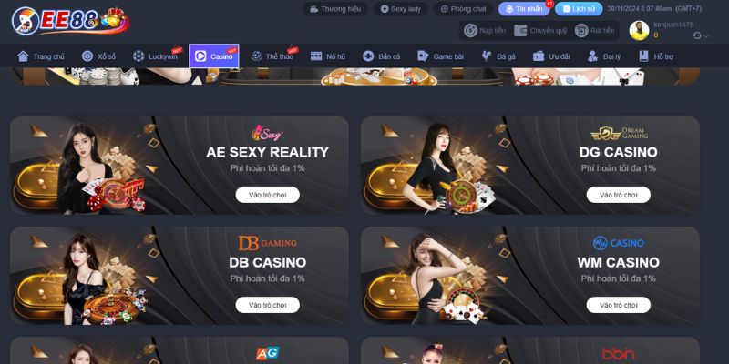 Giao diện Casino online EE88 hiện đại